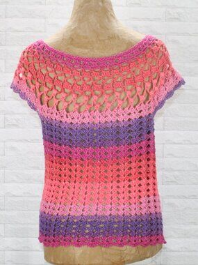 HAND CRAFTED Crochet Top Stripe Variegated Metallic Pink Purple Cotton Various
